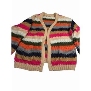 Women's Haptics Multicolored Open Front Chunky Knit Cardigan Sweater Oversize SM